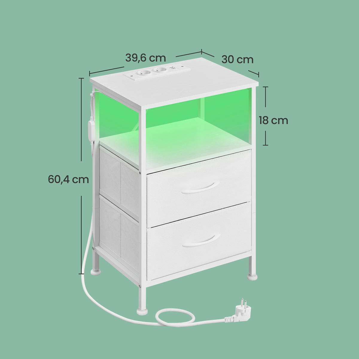 NACHTSCHRANK 39,6/60,4/30 cm  - Weiß, Trend, Holzwerkstoff/Kunststoff (39,6/60,4/30cm) - Boxxx