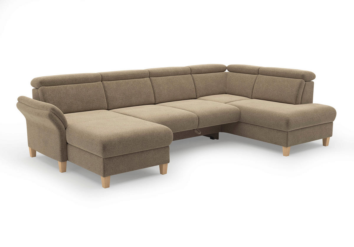 WOHNLANDSCHAFT GLENDALE E Hellbraun Flachgewebe  - Hellbraun/Eichefarben, KONVENTIONELL, Holz/Textil (166/321/193cm) - Sit & More