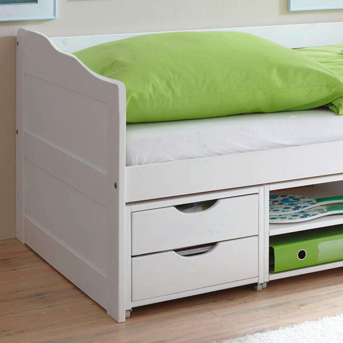 STAURAUMBETT 90/200 cm  in Weiss   - Weiss, Modern, Holz (90/200cm) - MID.YOU