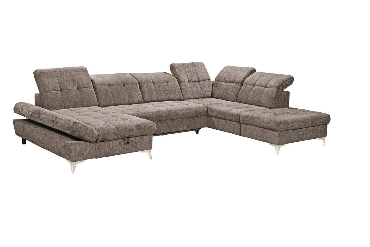 WOHNLANDSCHAFT MERCY Braun Mikrovelours  - Kaschmir/Braun, MODERN, Kunststoff/Textil (169/348/245cm) - MID.YOU