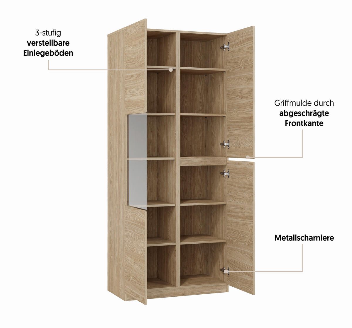 VITRINE  in Eichefarben  - Eichefarben, Design, Glas/Holzwerkstoff (79,4/187,5/40cm) - MID.YOU
