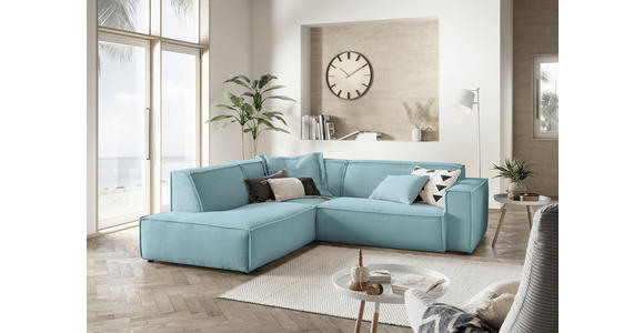 ECKSOFA Hellblau Cord  - Schwarz/Hellblau, KONVENTIONELL, Kunststoff/Textil (224/254cm) - Hom`in