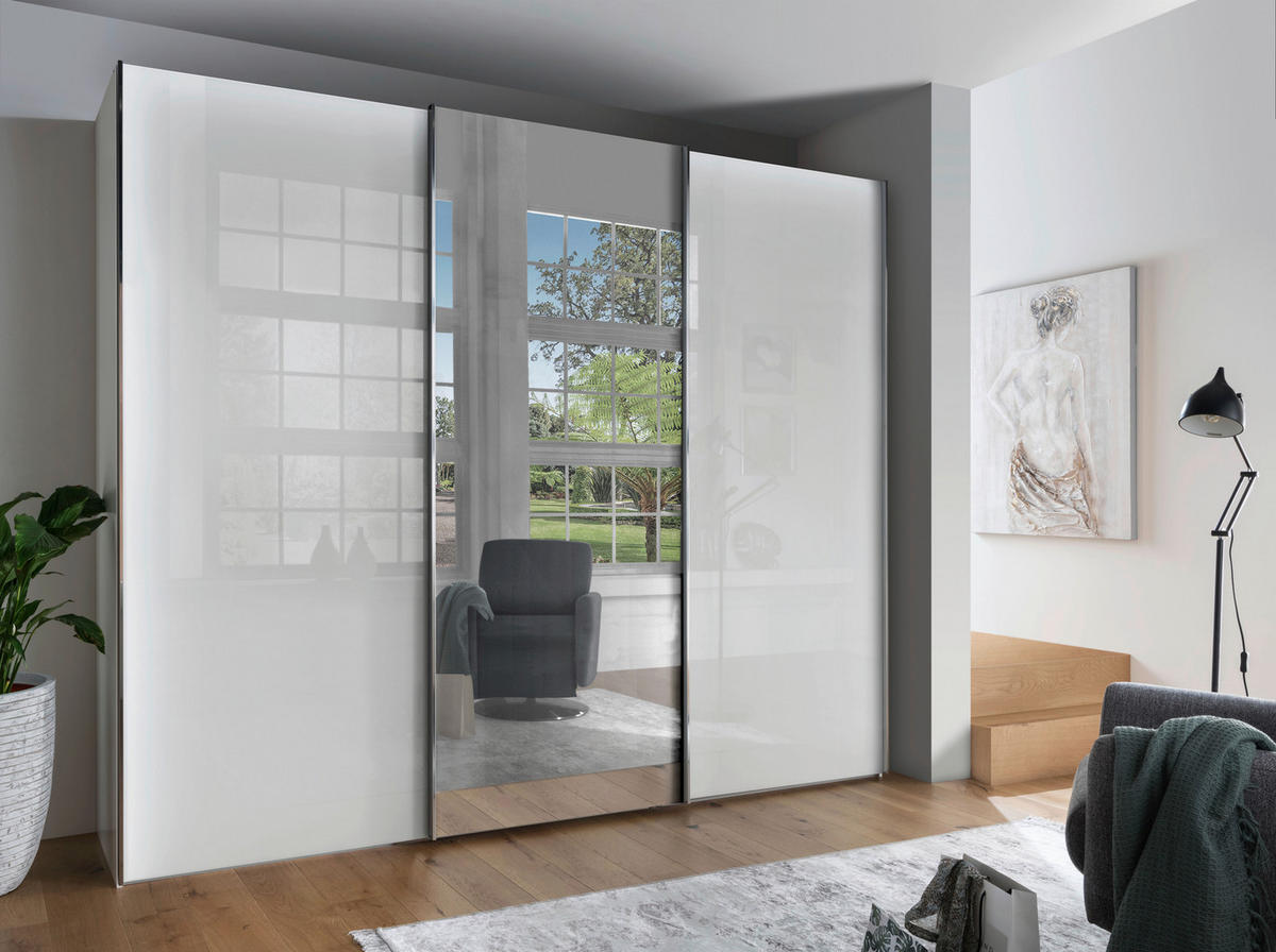 SCHWEBETÜRENSCHRANK in Weiss  - Chromfarben/Weiss, Konventionell, Glas/Holzwerkstoff (250/217/67cm) - Dieter Knoll