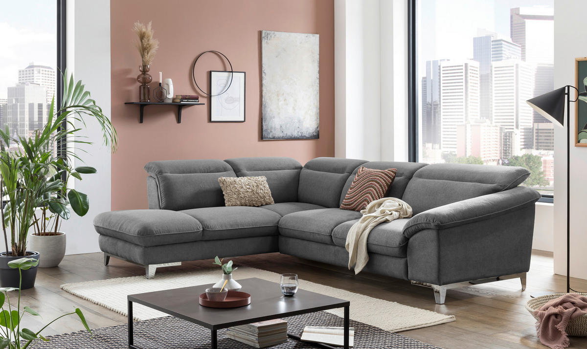 ECKSOFA in Chenille Dunkelgrau  - Chromfarben/Dunkelgrau, Design, Textil/Metall (232/293cm) - Livetastic