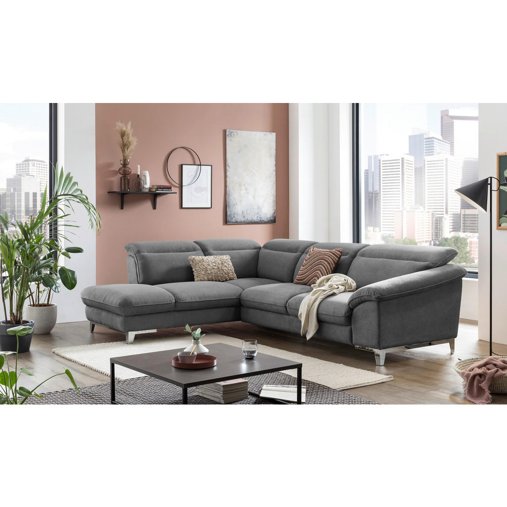 Thumbnail - Livetastic Ecksofa, Dunkelgrau, Textil, 4-Sitzer, Ottomane links, L-Form, 293x232 cm, Made in EU, Schlafen auf Sitzhöhe,...