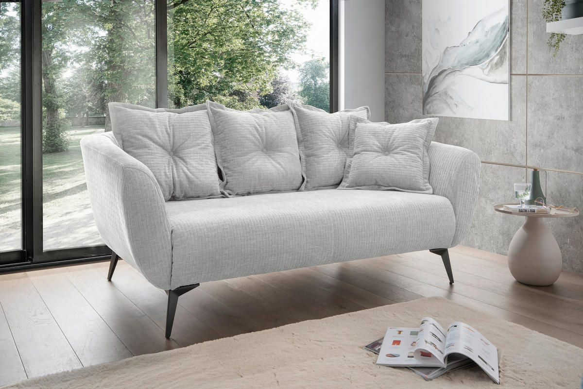 2,5-SITZER in Mikrofaser Weiss  - Weiss/Schwarz, Modern, Textil/Metall (196/94/103cm) - Livetastic