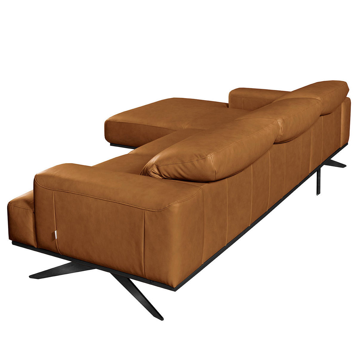 ECKSOFA Cognac Echtleder Rücken echt, Kopfteilverstellung  - Cognac/Schwarz, Design, Leder/Metall (187/295cm) - Livetastic