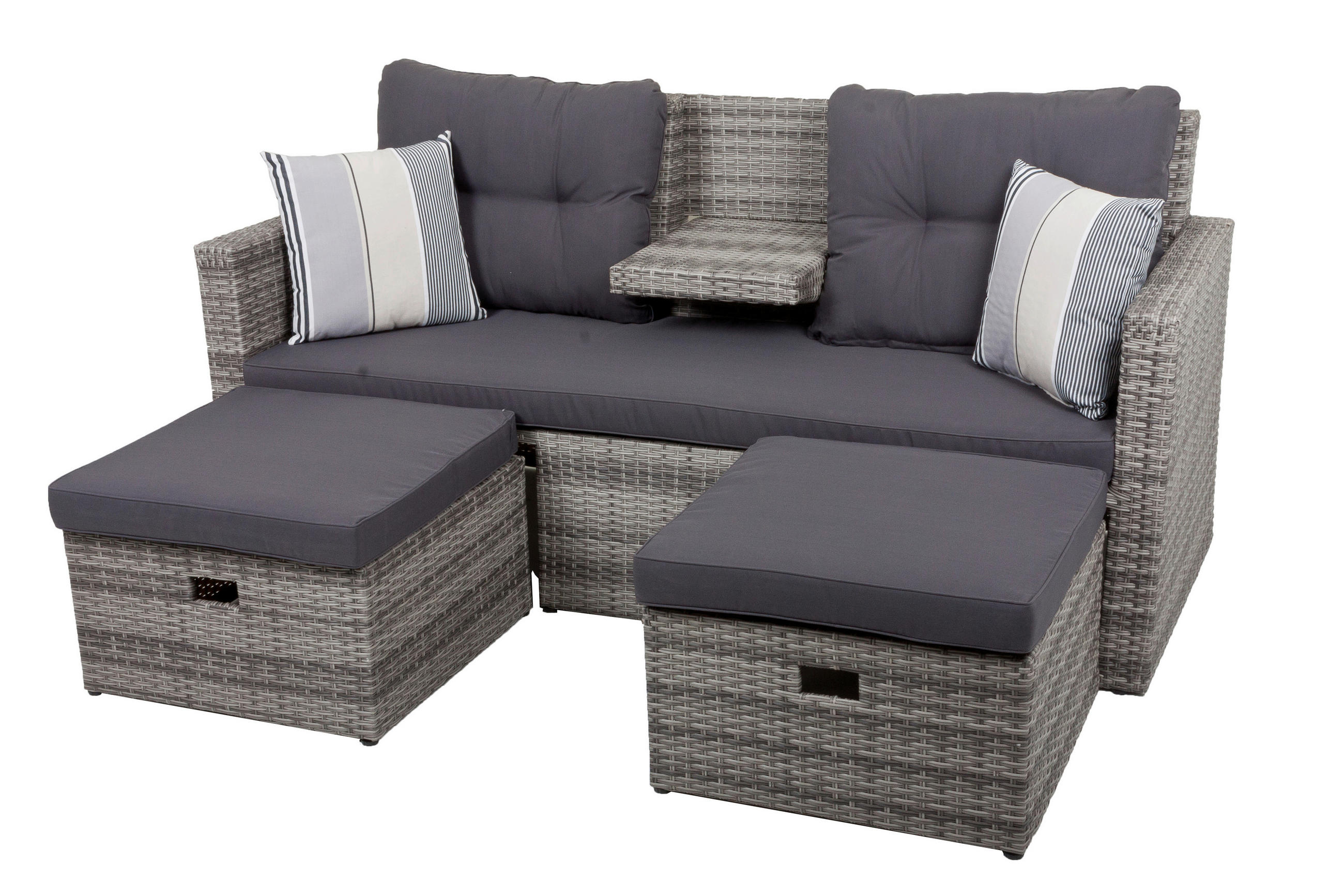 LOUNGEGARNITUR   180/86/75 cm Aluminium  - Hellgrau/Schwarz, Basics, Kunststoff/Textil (180/86/75cm) - Gardenson
