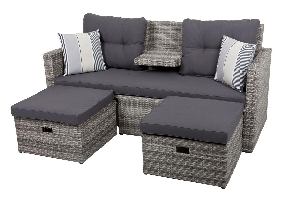 LOUNGEGARNITUR   180/86/75 cm Aluminium  - Hellgrau/Schwarz, Basics, Kunststoff/Textil (180/86/75cm) - Gardenson