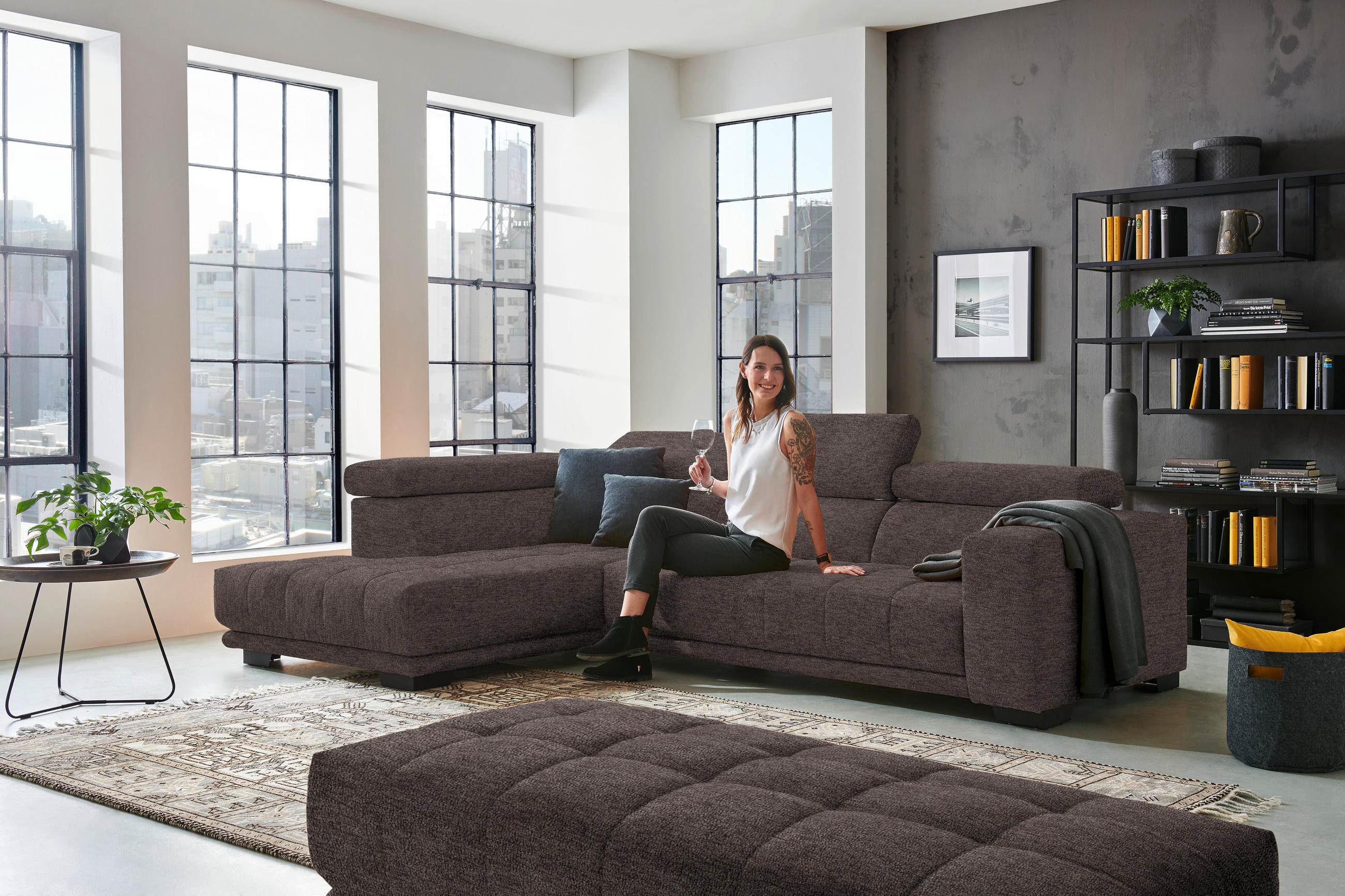 ECKSOFA in Mikrofaser Braun  - Schwarz/Braun, Design, Textil/Metall (207/301cm) - Xora