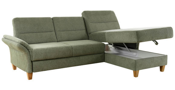 ECKSOFA inkl. Funktion Grün Flachgewebe  - Eichefarben/Grün, KONVENTIONELL, Holz/Textil (252/162cm) - Cantus