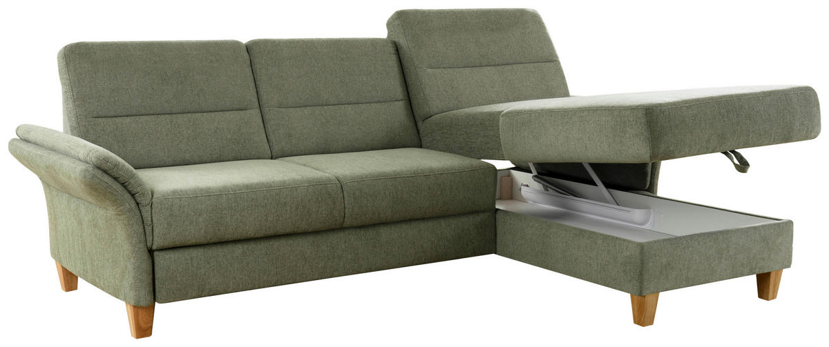 ECKSOFA in Flachgewebe Grün  - Eichefarben/Grün, Konventionell, Holz/Textil (252/162cm) - Sit & More