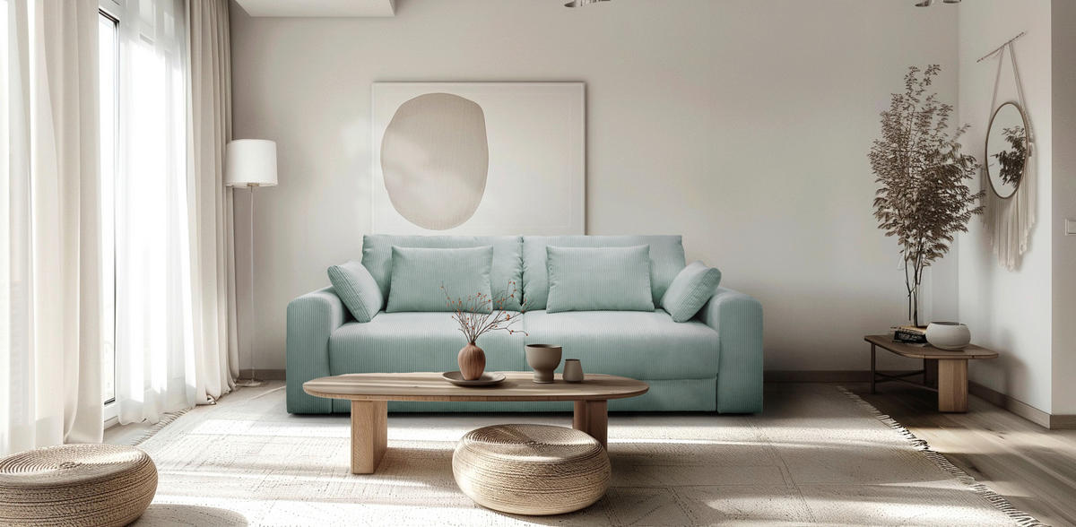 3-SITZER-SOFA MEGA Cord Mintgrün  - Schwarz/Mintgrün, Design, Textil (252cm) - MID.YOU