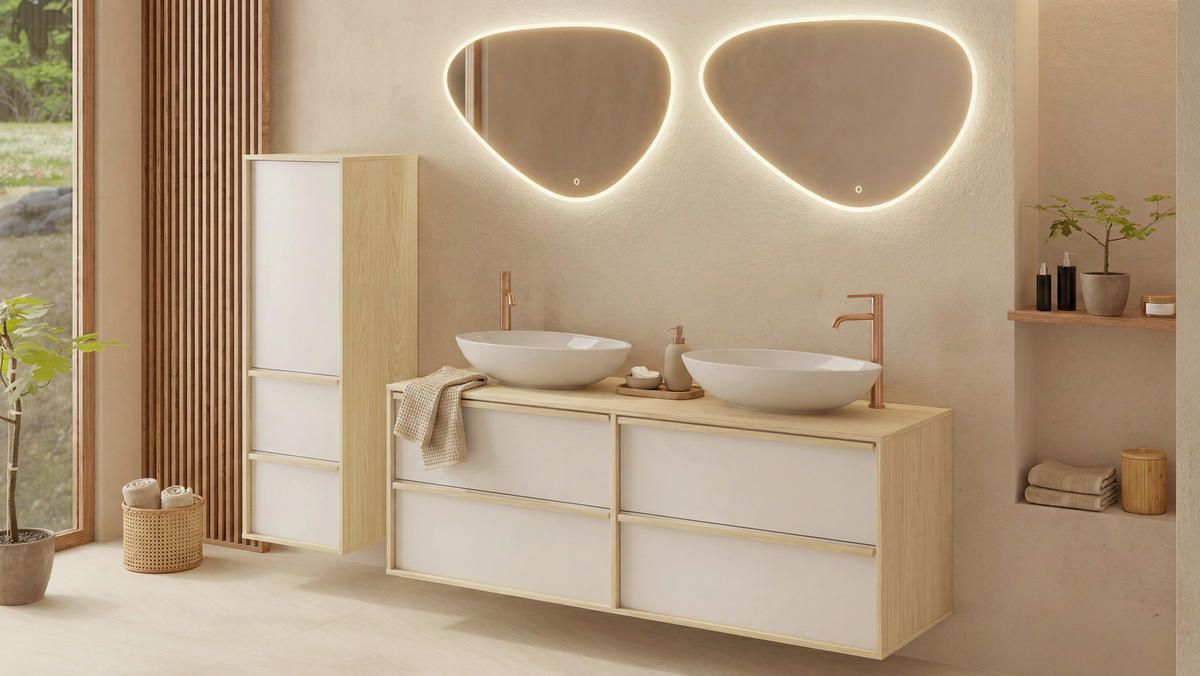 WASCHTISCHKOMBI 165,1 cm  - Eichefarben/Weiß, MODERN, Holz/Keramik (165,1cm) - Celina Home