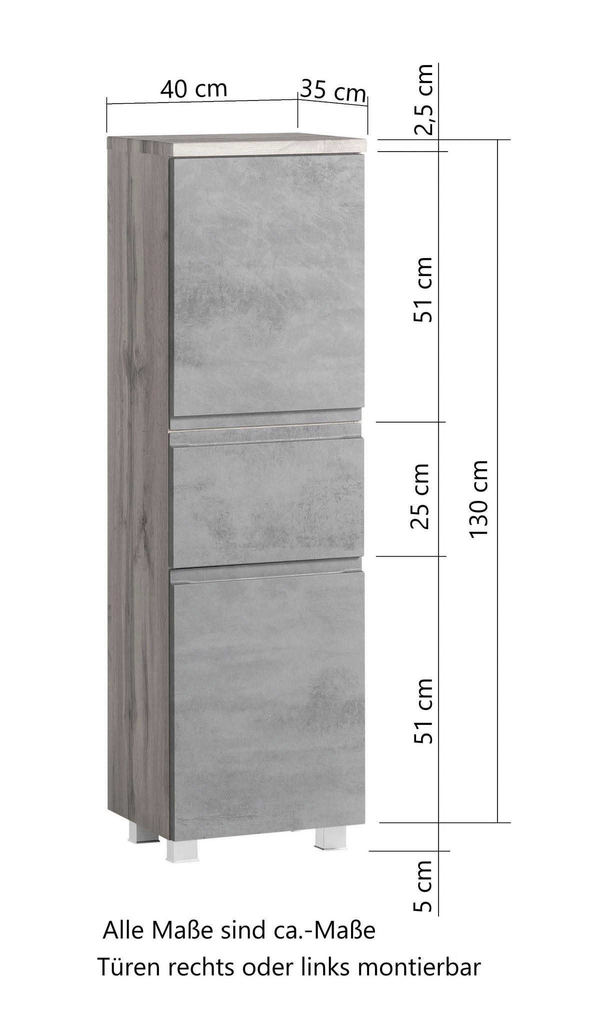 MIDI SKŘÍŇKA, světle šedá, dub wotan, 40/130/35 cm - světle šedá/dub wotan, Moderní, kompozitní dřevo (40/130/35cm) - Held