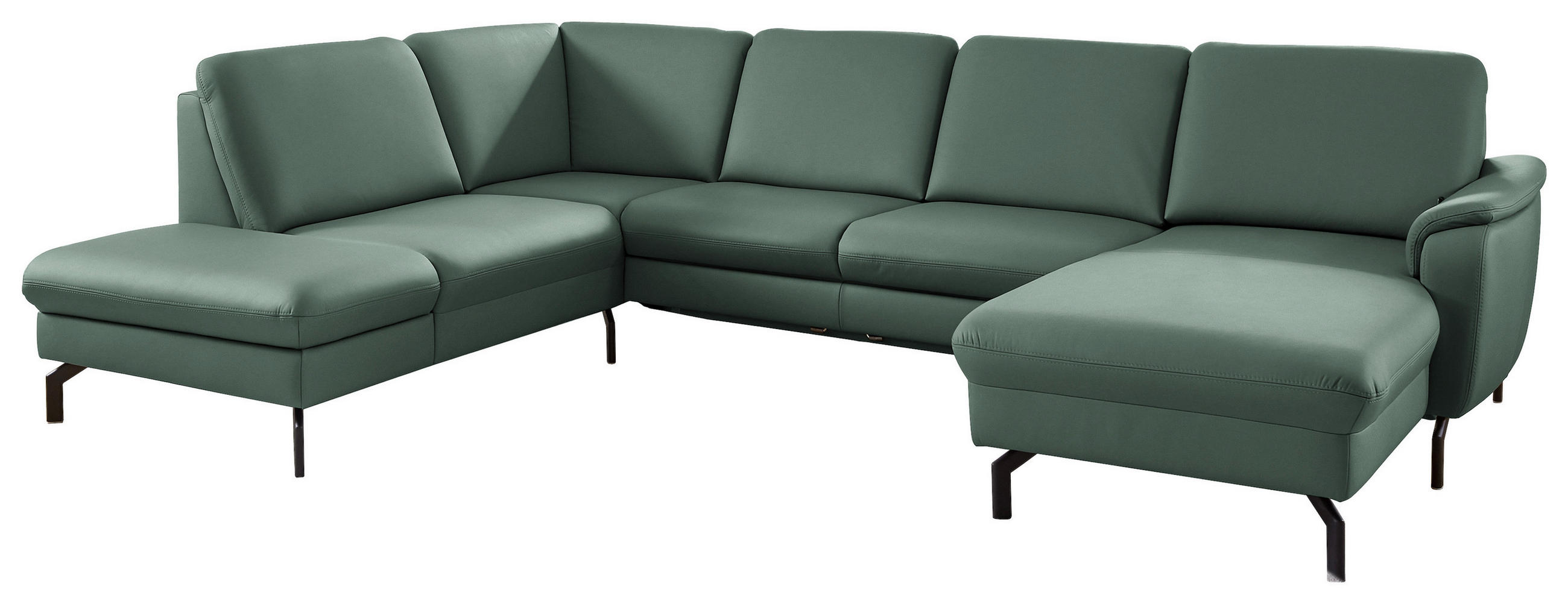 WOHNLANDSCHAFT Beldomo premium in Echtleder Opal  - Opal/Schwarz, KONVENTIONELL, Leder/Metall (224/306/168cm) - Beldomo Premium