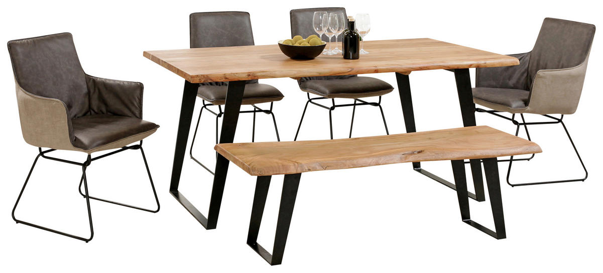ESSTISCH in Holz, Metall 175/90/76 cm   - Schwarz/Akaziefarben, KONVENTIONELL, Holz/Metall (175/90/76cm) - Ambia Home