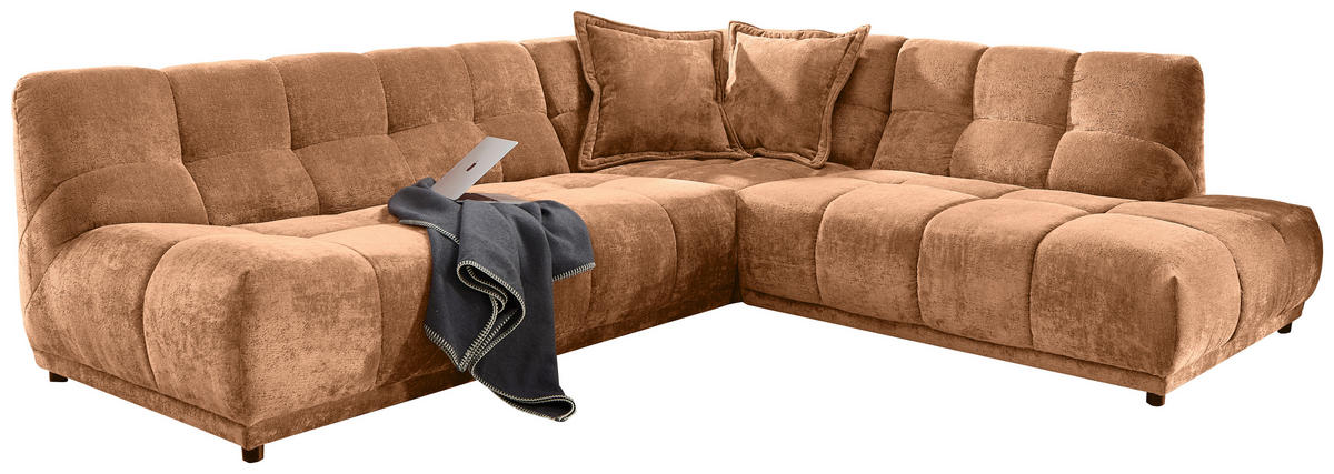 ECKSOFA ITALIA in Chenille Koralle  284/250 cm  - Koralle/Schwarz, MODERN, Kunststoff/Textil (284/250cm) - Livetastic