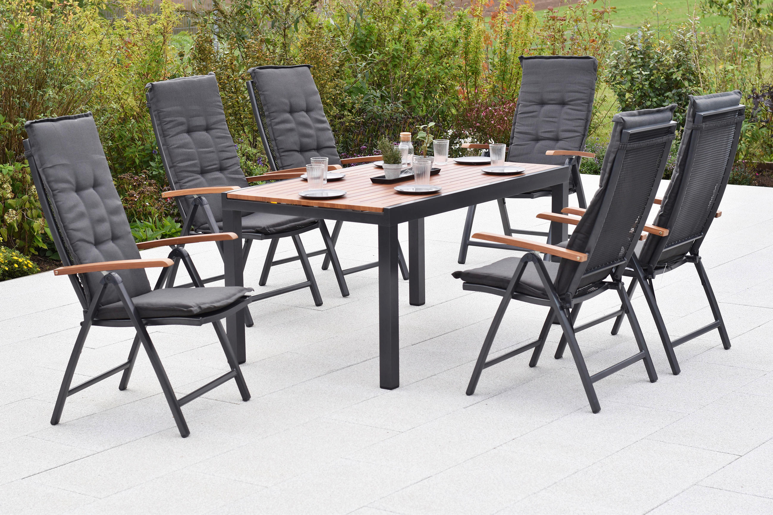 GARTENTISCHGRUPPE  - Graphitfarben/Naturfarben, KONVENTIONELL, Textil/Metall - Gardenson