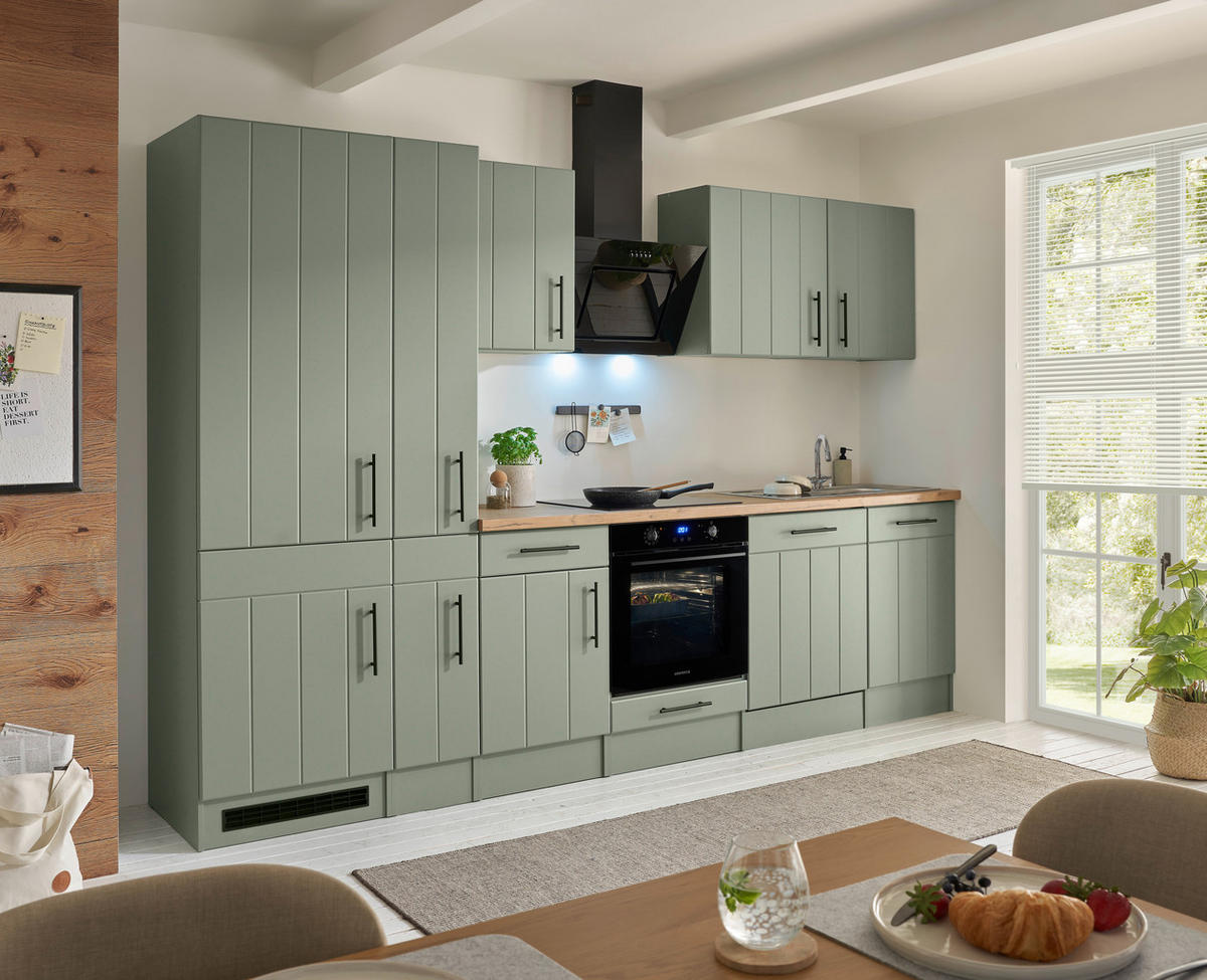 KÜCHENBLOCK 310 cm   in Wildeiche, Schilfgrün  - Schilfgrün/Wildeiche, Trend, Holzwerkstoff/Metall (310cm) - Respekta