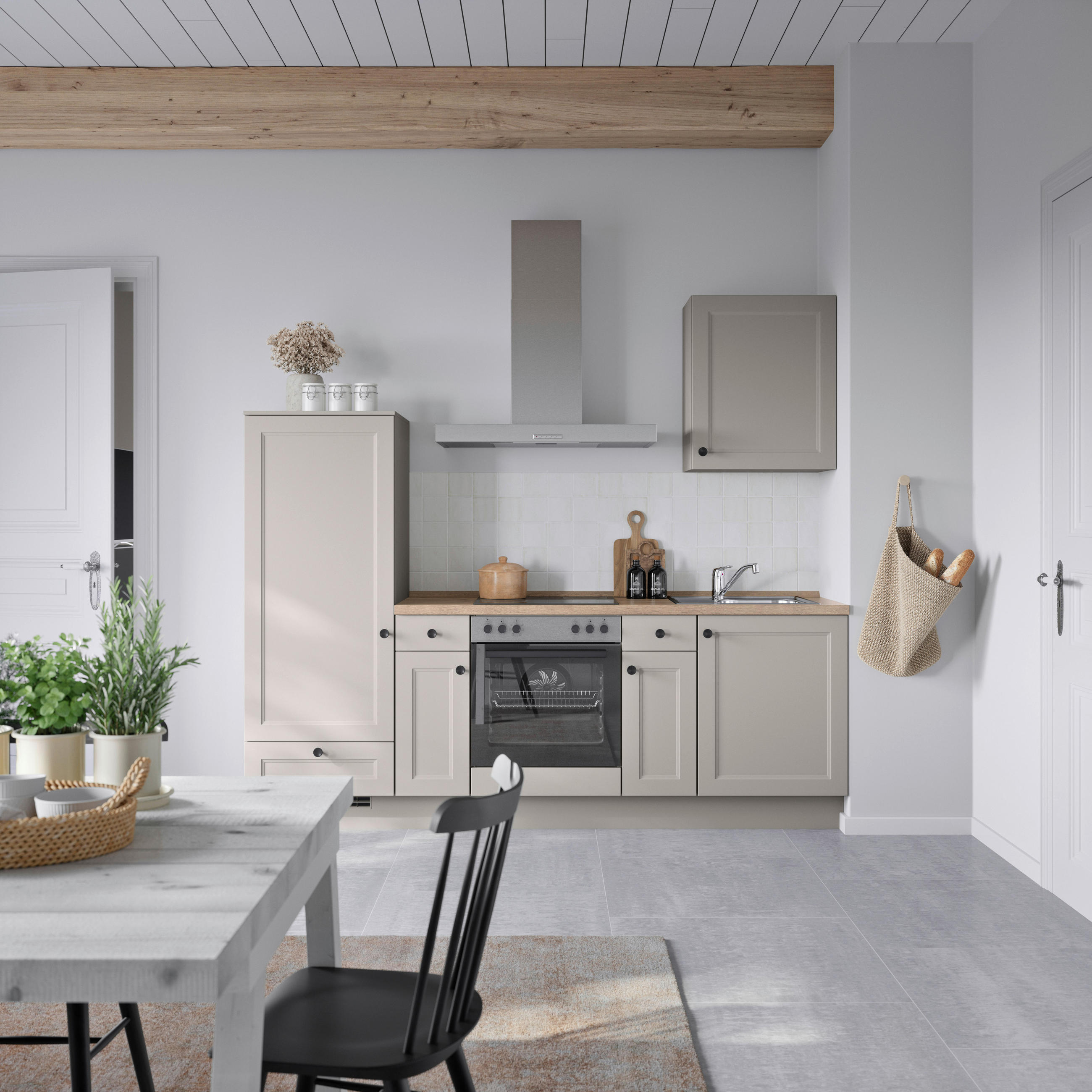 KÜCHENBLOCK 240 cm   in Grau, Eiche dunkel  - Eiche dunkel/Schwarz, MODERN, Holzwerkstoff/Metall (240cm) - Nobilia