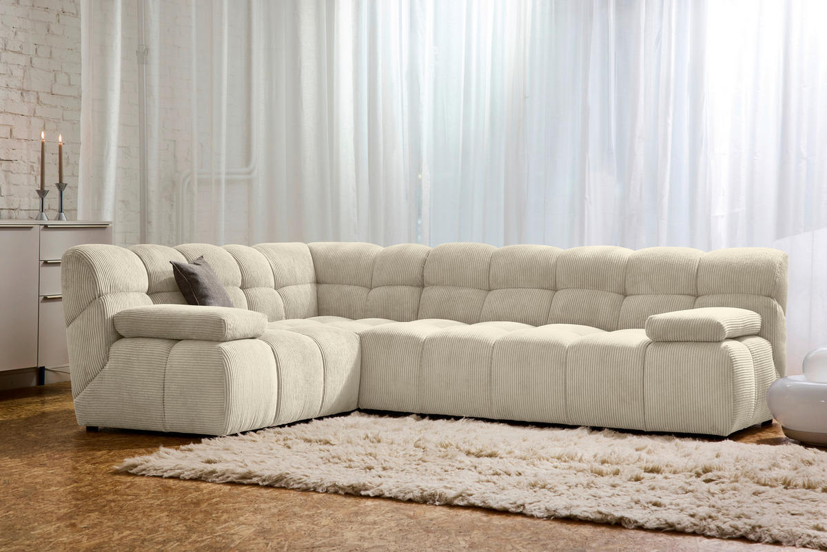 ECKSOFA Beige Cord Rücken echt  - Beige/Schwarz, KONVENTIONELL, Kunststoff/Textil (195/265cm) - Tom Tailor