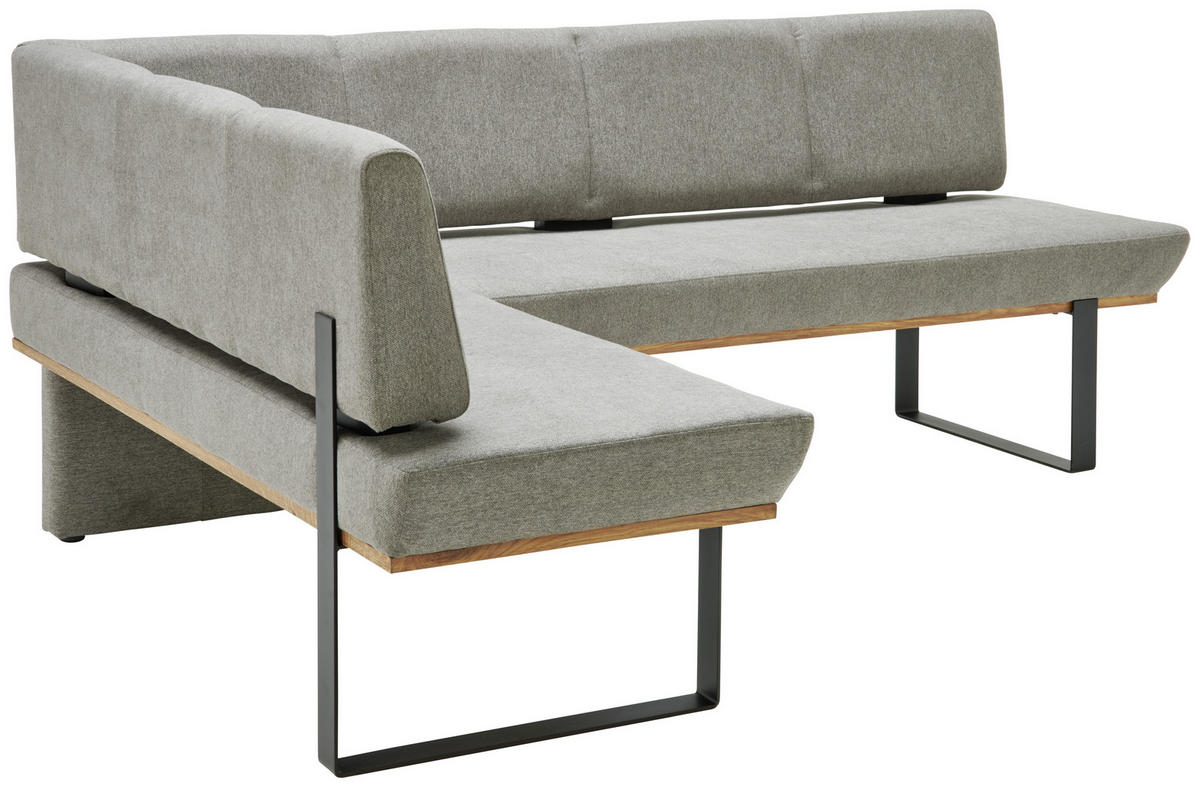 ECKBANK 175/225 cm Webstoff Grau Eiche vollmassiv   - Schwarz/Grau, MODERN, Holz/Textil (175/225cm) - Livetastic