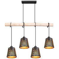 VISEČA SVETILKA  Ablona   85/17/120 cm         E27 - zlate barve/črna, Natur, kovina/les (85/17/120cm) - Globo