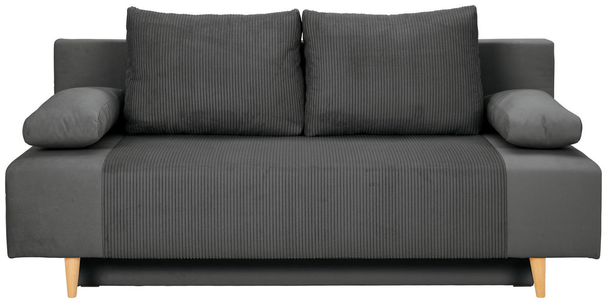 SCHLAFSOFA in Cord, Velours Dunkelgrau  - Dunkelgrau/Buchefarben, Konventionell, Holz/Textil (191/92/89cm) - MID.YOU