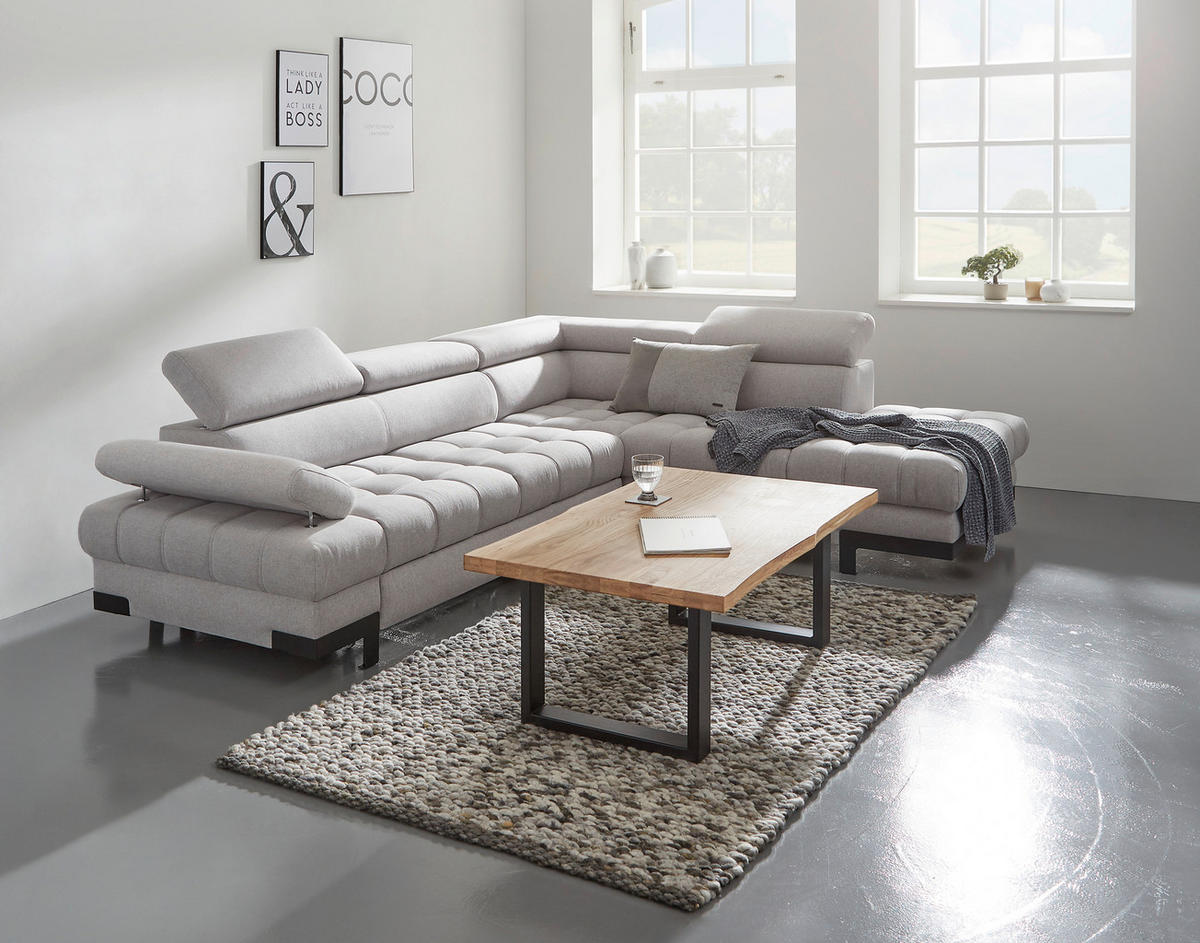 ECKSOFA Silberfarben Webstoff  - Silberfarben/Schwarz, MODERN, Textil/Metall (263/223cm) - Welnova