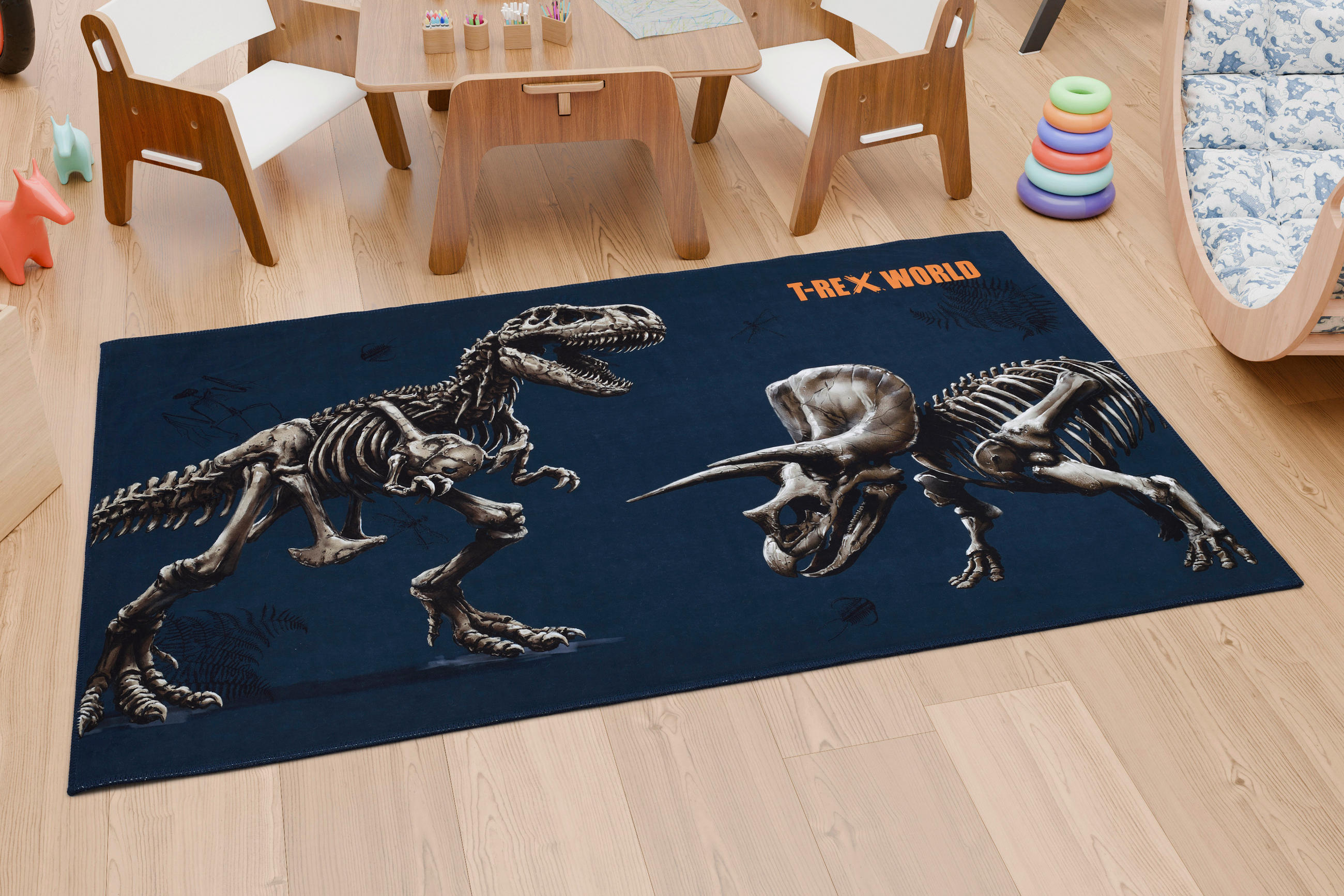 KINDERTEPPICH 100/160 cm T-Rex World  - Dunkelblau, Design, Textil (100/160cm)