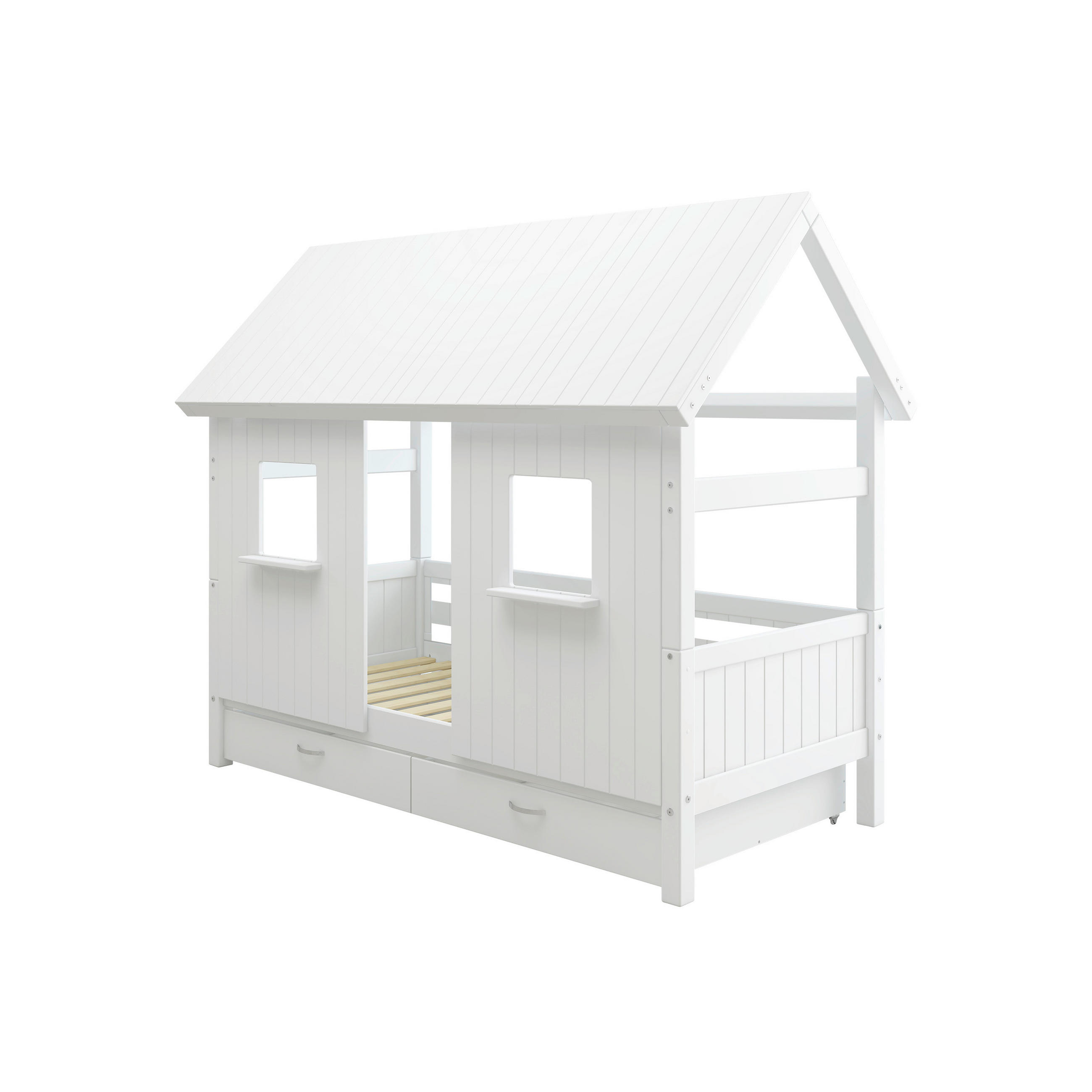 HAUSBETT 90/200 cm,  in Weiß, Rollrost, Bettschublade  - Weiß, MODERN, Holz (90/200cm) - Chameo