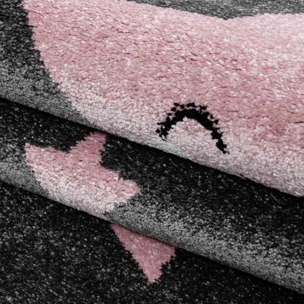 Thumbnail - Ben'n'jen Kinderteppich Kids, Pink, Dunkelgrau, Textil, Stern, rund, Oeko-Tex® Standard 100, für Fußbodenheizung geeigne...