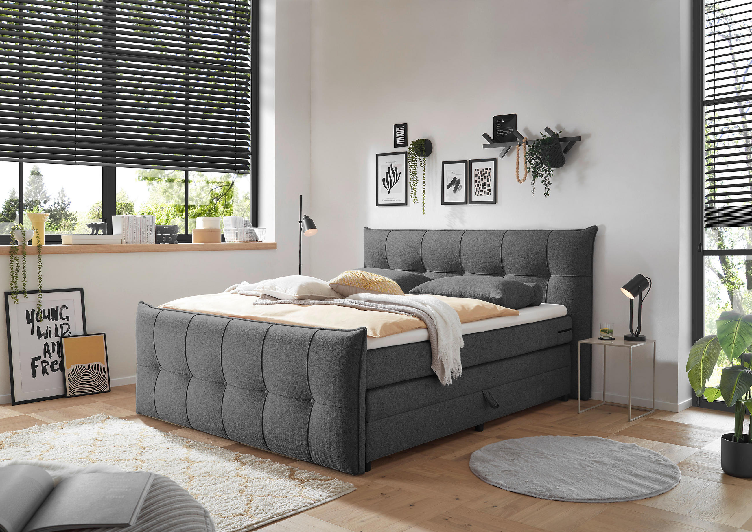 Doluna Boxspringbett Andybur 160x200 Cm – Mit Bettkasten, Visco-Topper & 7-Zonen-Matratze, Härtegrad H2, Anthrazit