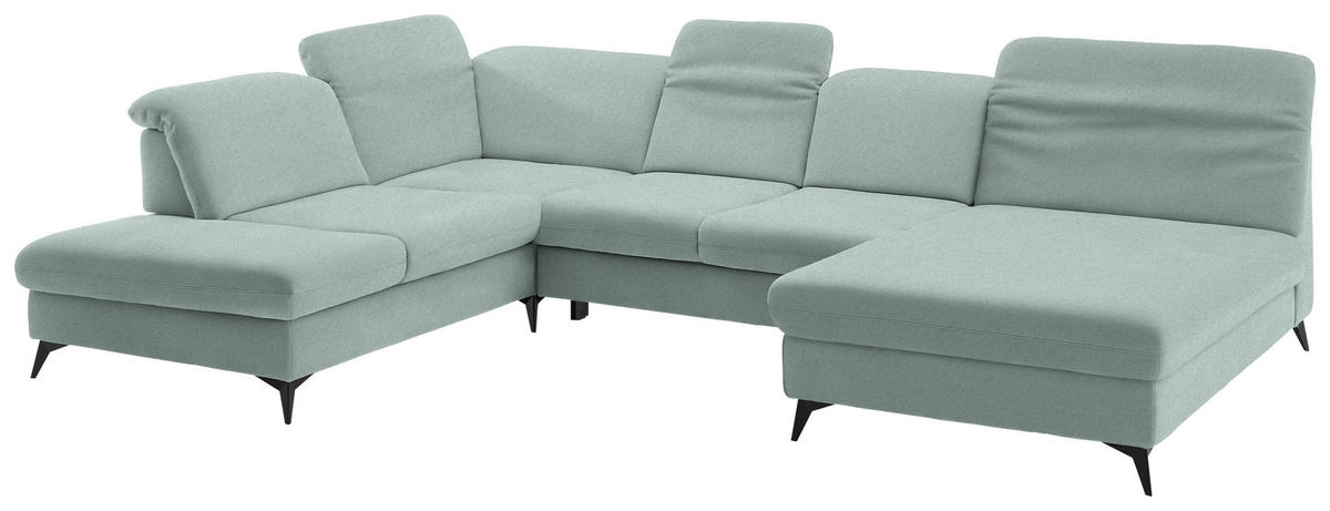 WOHNLANDSCHAFT  in Chenille Mintgrün  - Schwarz/Mintgrün, Design, Textil/Metall (255/369/198cm) - Beldomo Style