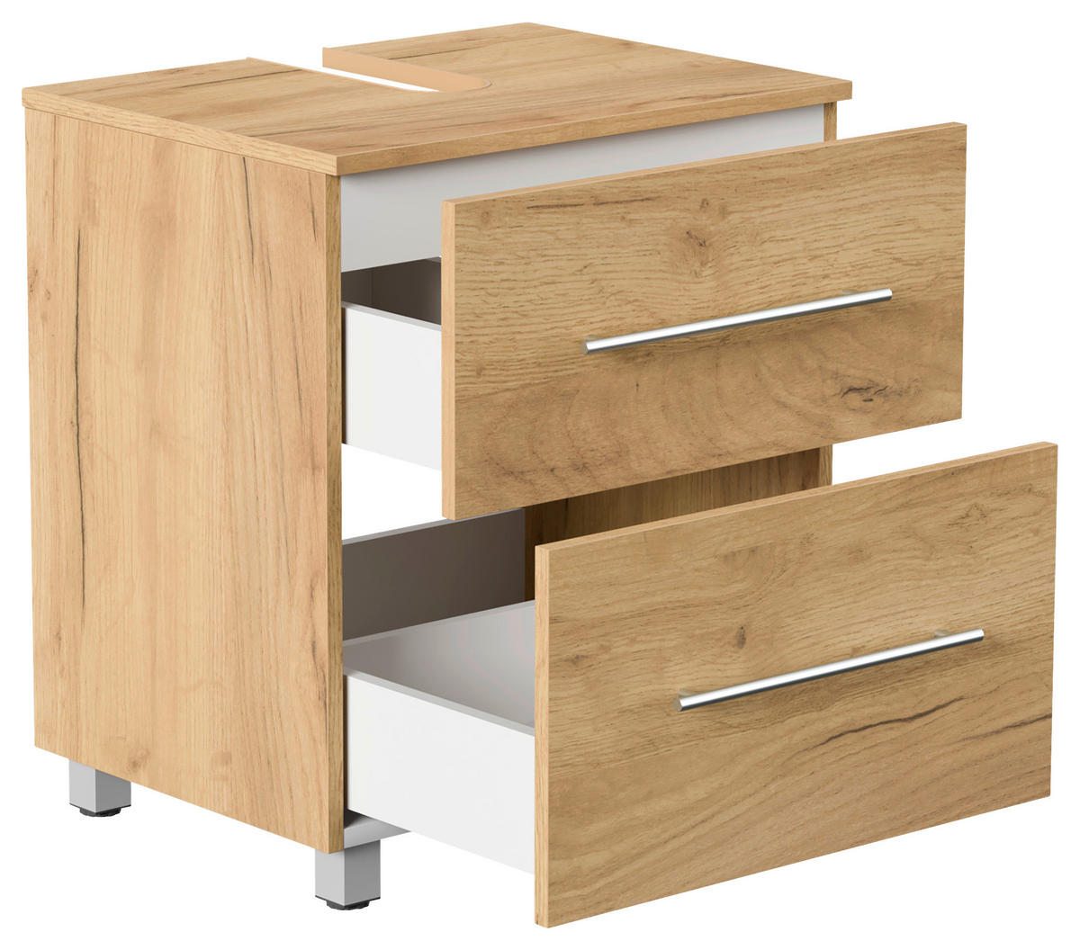 WASCHBECKENUNTERSCHRANK 55/63/41,6 cm  - Eichefarben/Silberfarben, MODERN, Holzwerkstoff/Metall (55/63/41,6cm) - MID.YOU