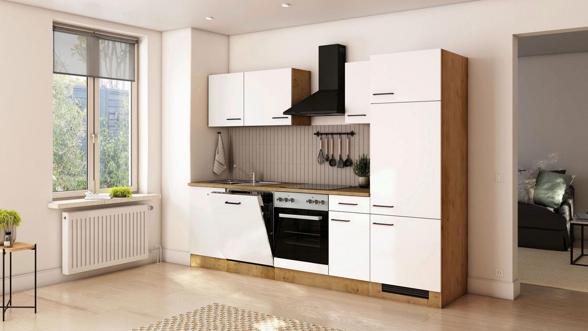 KÜCHENBLOCK 270 cm  in Eichefarben, Magnolie  - Eichefarben/Magnolie, Trend, Holzwerkstoff/Metall (270cm) - FlexWell