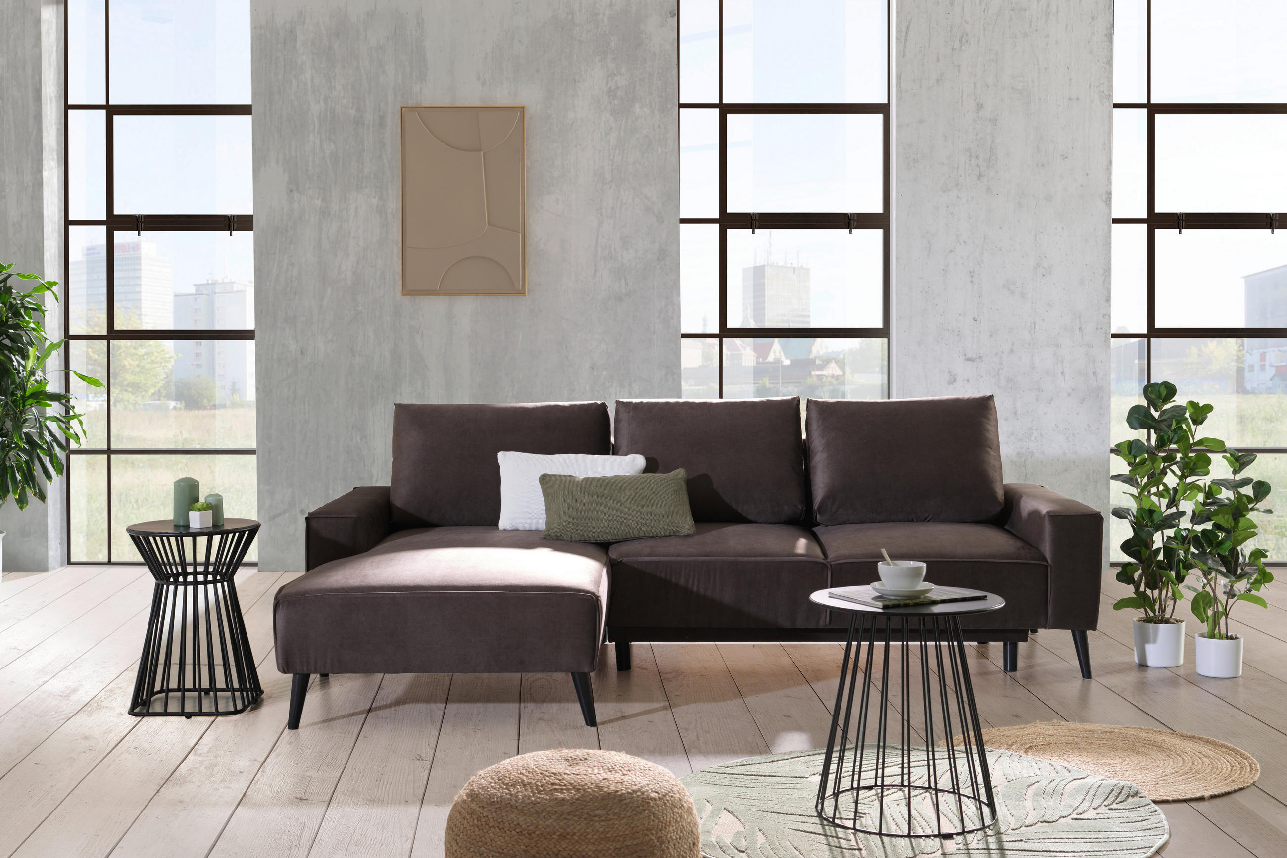 ECKSOFA Taupe Velours  - Taupe/Schwarz, KONVENTIONELL, Holz/Textil (161/260cm) - Carryhome