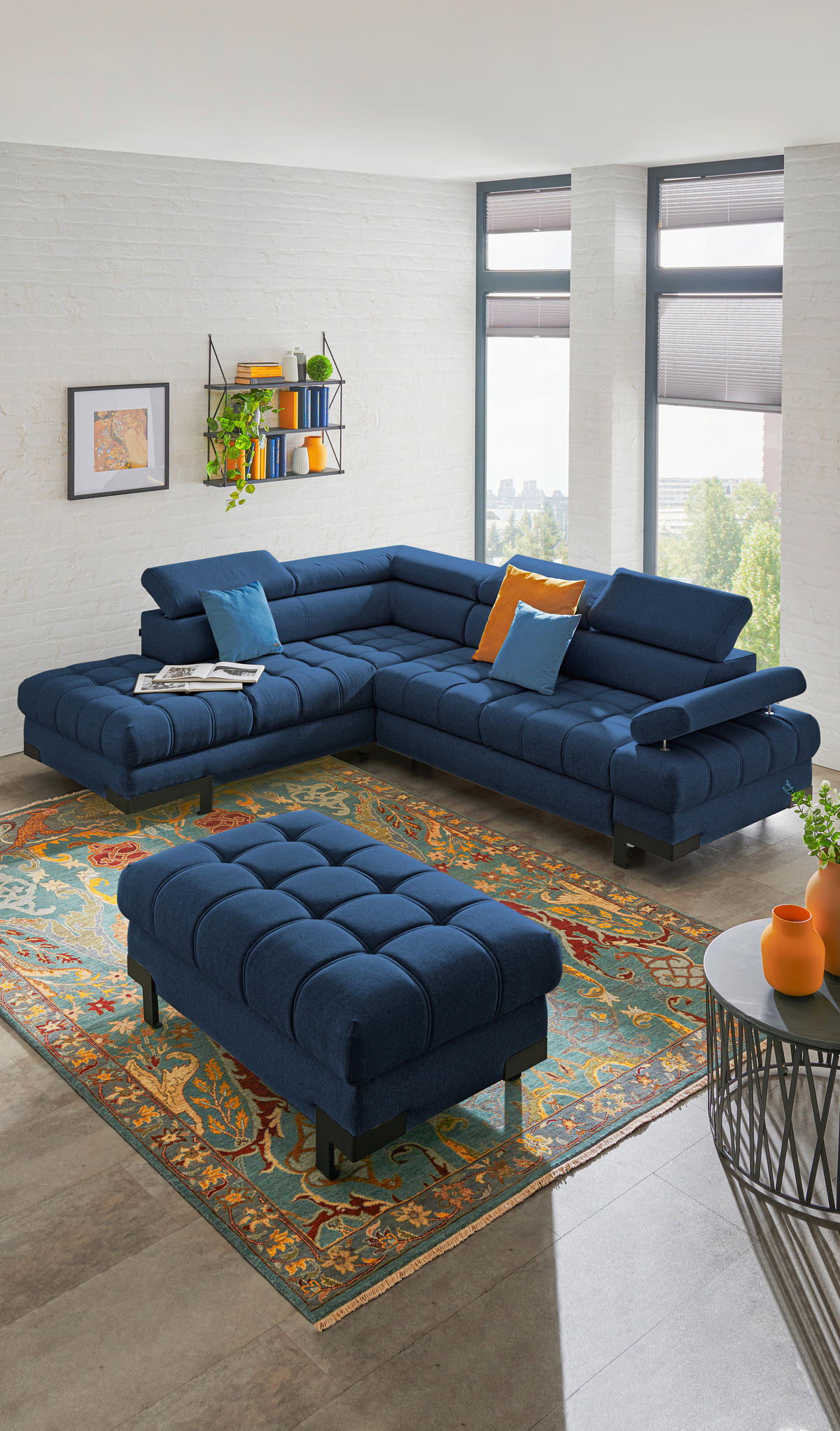 ECKSOFA in Webstoff Dunkelblau  - Schwarz/Dunkelblau, Design, Textil/Metall (223/263cm) - Welnova