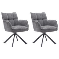 ARMLEHNSTUHL-SET 2 Stück Sitzfläche 360° drehbar, automatische Rückholfunktion, gepolsterte Armlehnen Chenille  - Graphitfarben/Schwarz, MODERN, Textil/Metall (59/86/65cm) - Livetastic