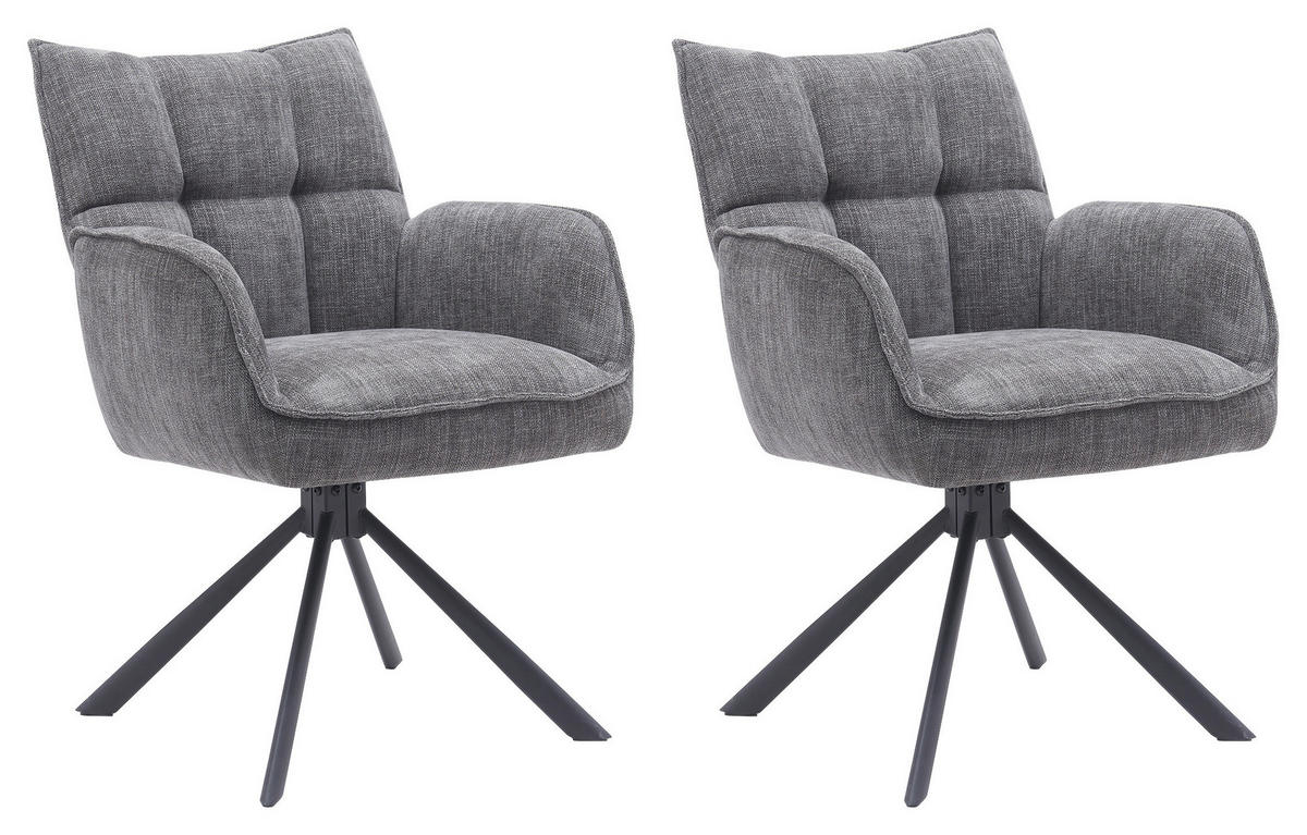 ARMLEHNSTUHL-SET 2 Stück Sitzfläche 360° drehbar, automatische Rückholfunktion, gepolsterte Armlehnen Chenille  - Graphitfarben/Schwarz, MODERN, Textil/Metall (59/86/65cm) - Livetastic