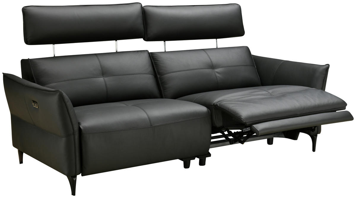 2,5-SITZER Schwarz Echtleder  - Schwarz, Design, Leder/Metall (220/98/101cm) - Novel