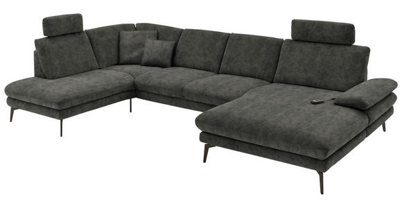 WOHNLANDSCHAFT in Velours Dunkelgrau - Dunkelgrau/Schwarz, Design, Textil/Metall (208/344/180cm) - Dieter Knoll
