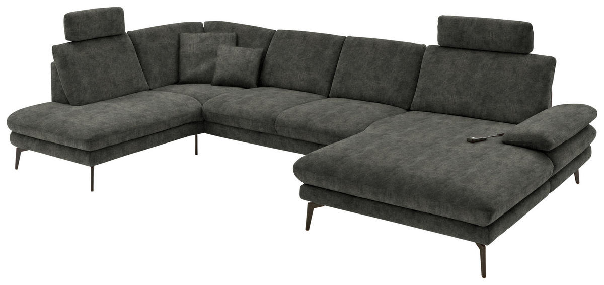 WOHNLANDSCHAFT in Velours Dunkelgrau  - Dunkelgrau/Schwarz, Design, Textil/Metall (208/344/180cm) - Dieter Knoll