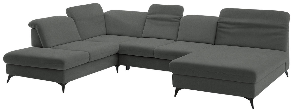 WOHNLANDSCHAFT Chenille Grau  - Schwarz/Grau, Design, Textil/Metall (255/369/198cm) - Beldomo Style