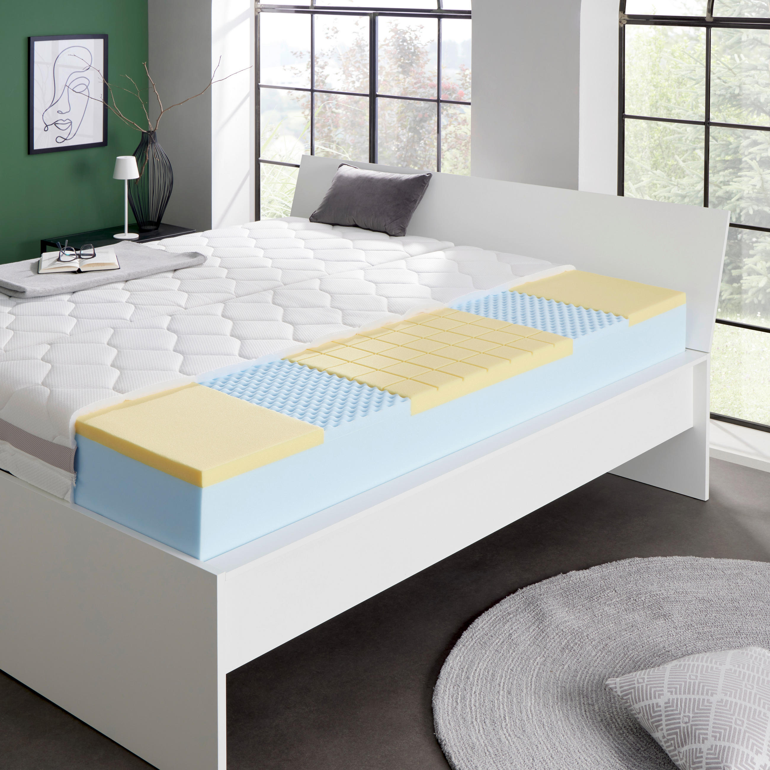 VISCOMATRATZE FEMINA NOVA H3 90/200 cm Höhe ca. 22 cm 5 -Zonen - Weiß, Textil (90/200cm) - Primatex Deluxe