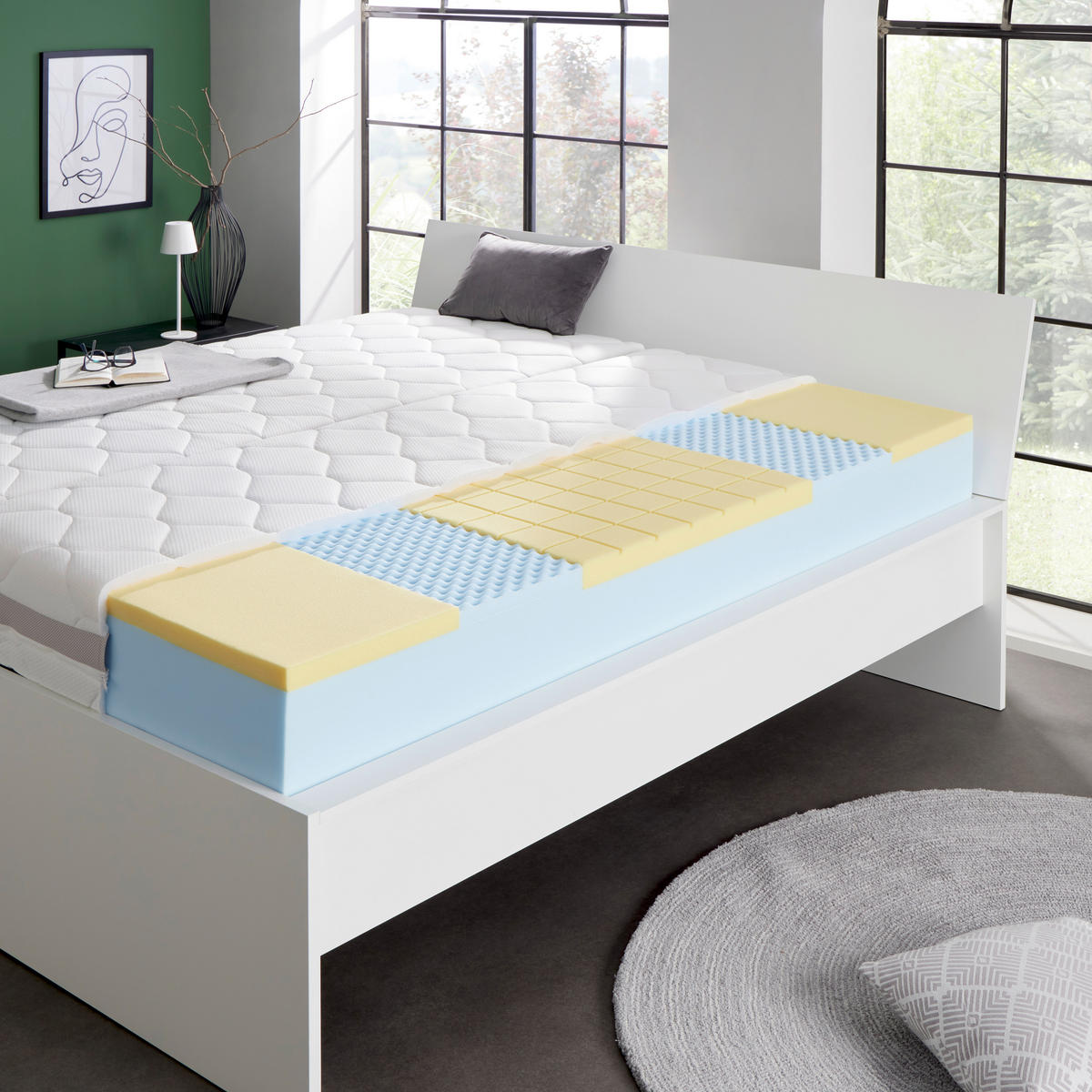 VISCOMATRATZE FEMINA NOVA H3 90/200 cm Höhe ca. 22 cm 5 -Zonen - Weiß, Textil (90/200cm) - Primatex Deluxe