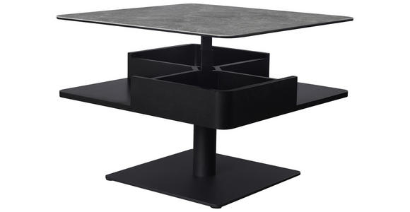 COUCHTISCH in Metall, Glas, Keramik, Holzwerkstoff 75/75/42-57 cm  - Schwarz/Grau, Basics, Glas/Keramik (75/75/42-57cm) - Dieter Knoll