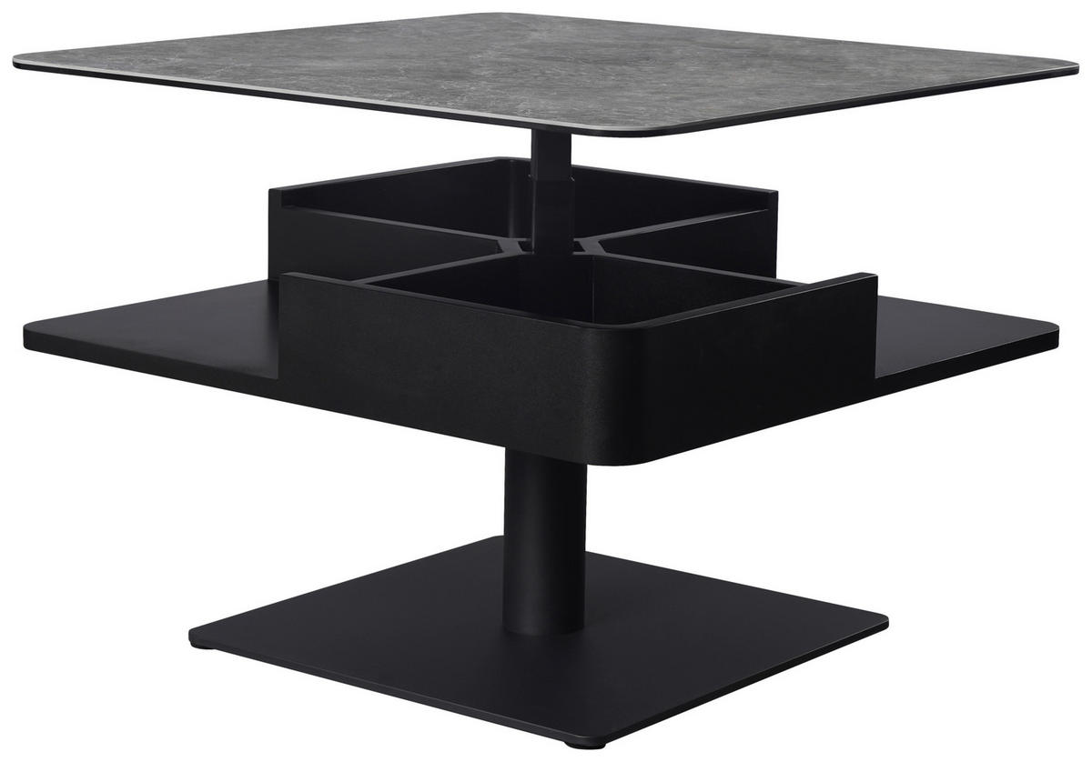 COUCHTISCH ESG 75/75/42-57 cm quadratisch Grau, Schwarz  - Schwarz/Grau, Basics, Glas/Keramik (75/75/42-57cm) - Dieter Knoll