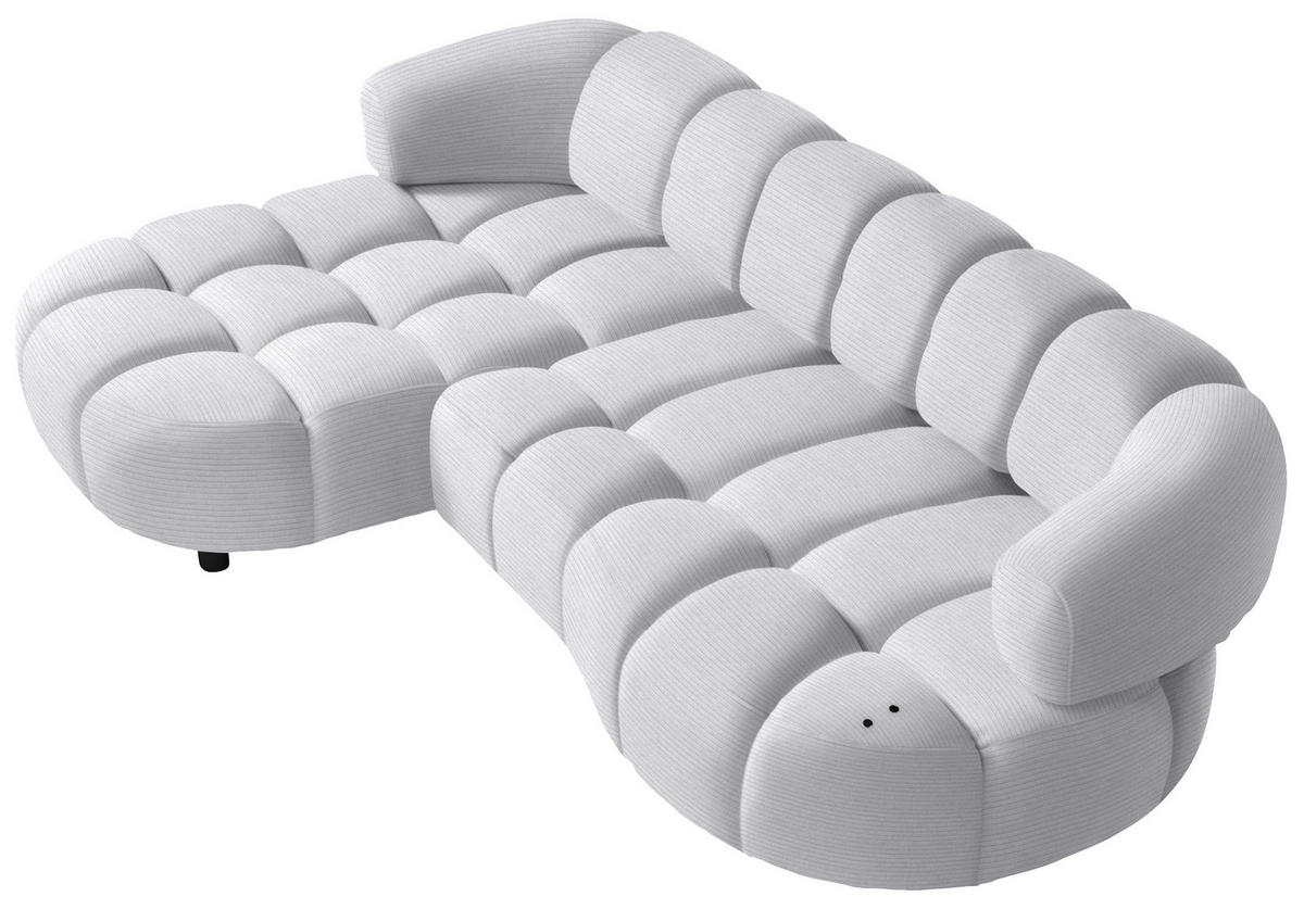 ECKSOFA in Cord, Velours Silberfarben  183/284 cm  - Silberfarben/Schwarz, Design, Holz/Textil (183/284cm) - Welnova
